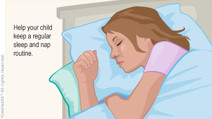 Illustration of child sleeping: Help your child keep a regular sleep and nap routine